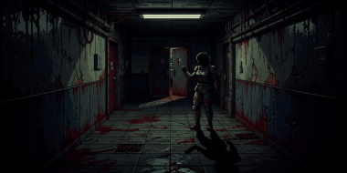 Pixel Art Retro Arcade Console Displaying Survival Horror Atmosphere