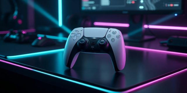 PlayStation DualSense Controller with Neon Lighting - PlayStation Game Hunting Visual